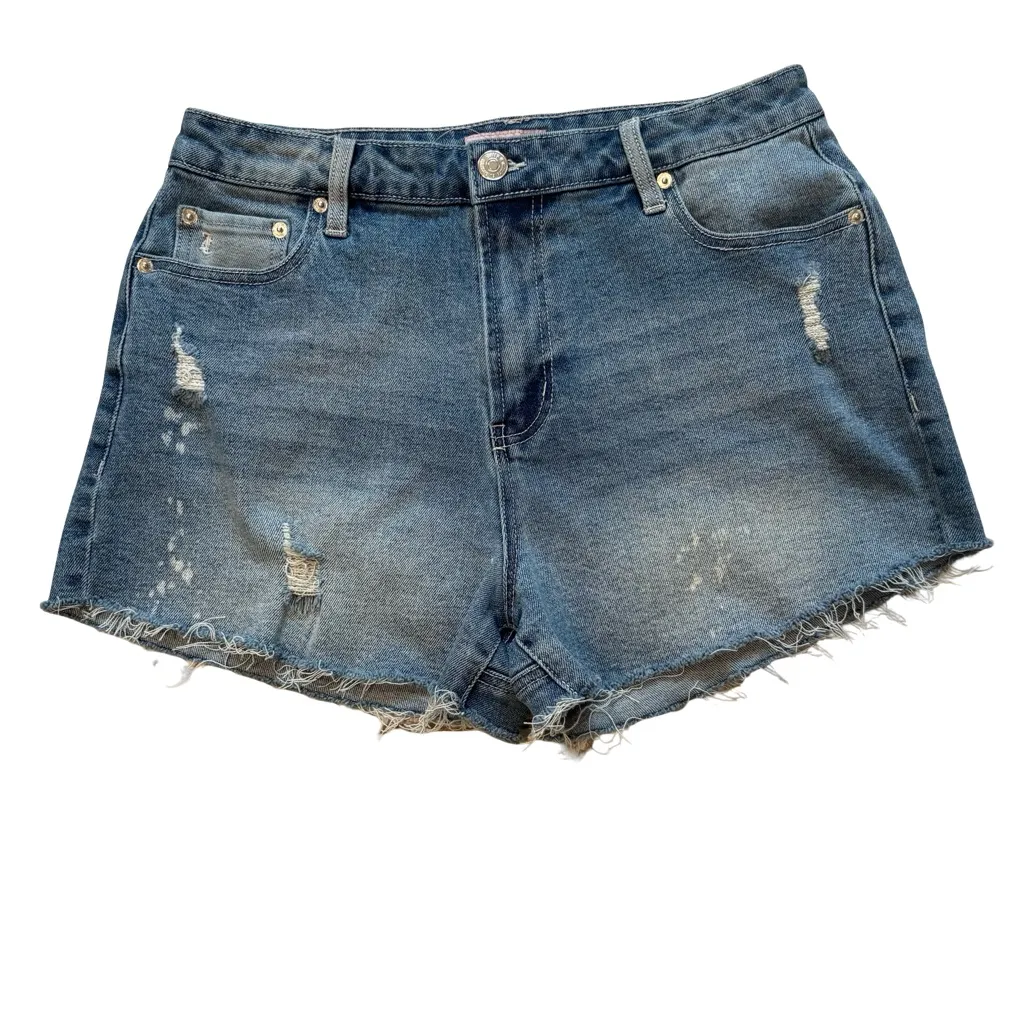 Juicy Couture Heart Embroidered Distressed Cutoff Denim Jean Shorts, Sz 29 - Image 4