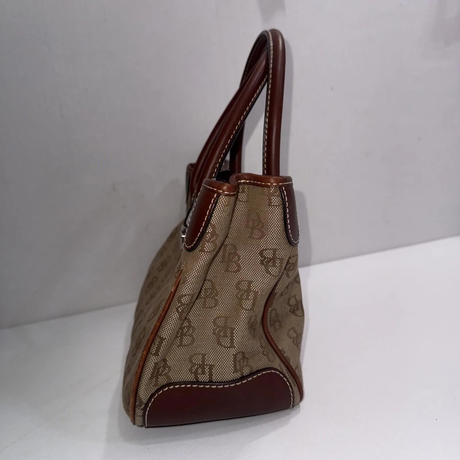 Vintage Dooney & Bourke Y2K Old Money Classic Leather Canvas Satchel Bag Purse - Image 3