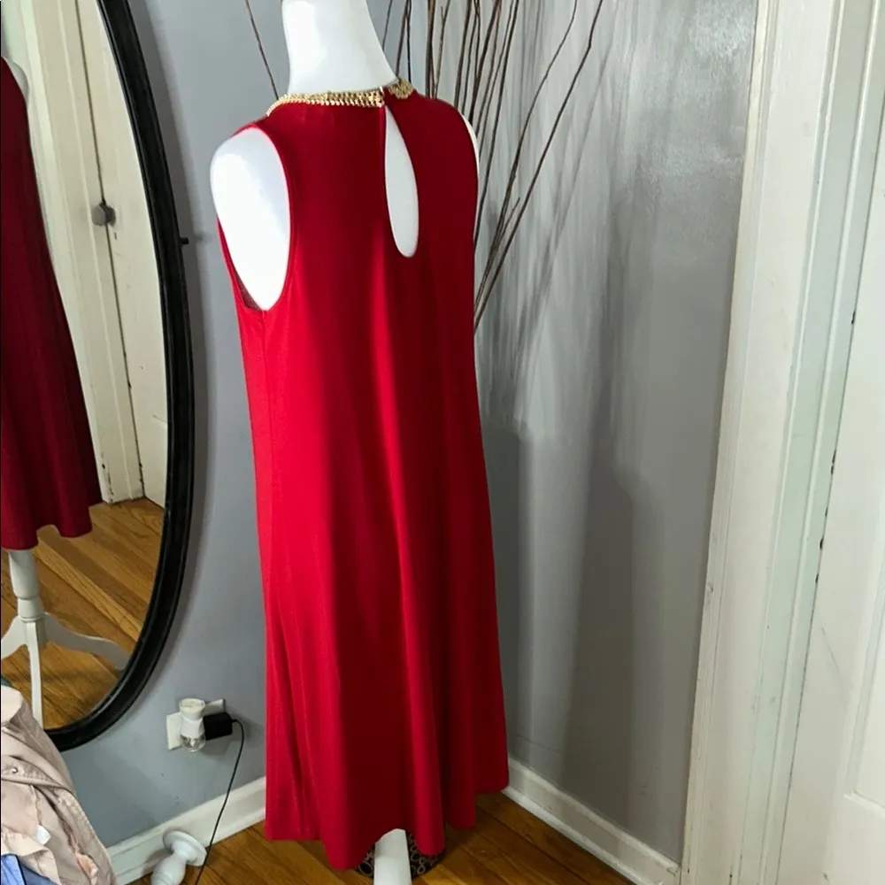 Nina Leonard Red Sleeveless Crew Neck Midi Dress - Image 5