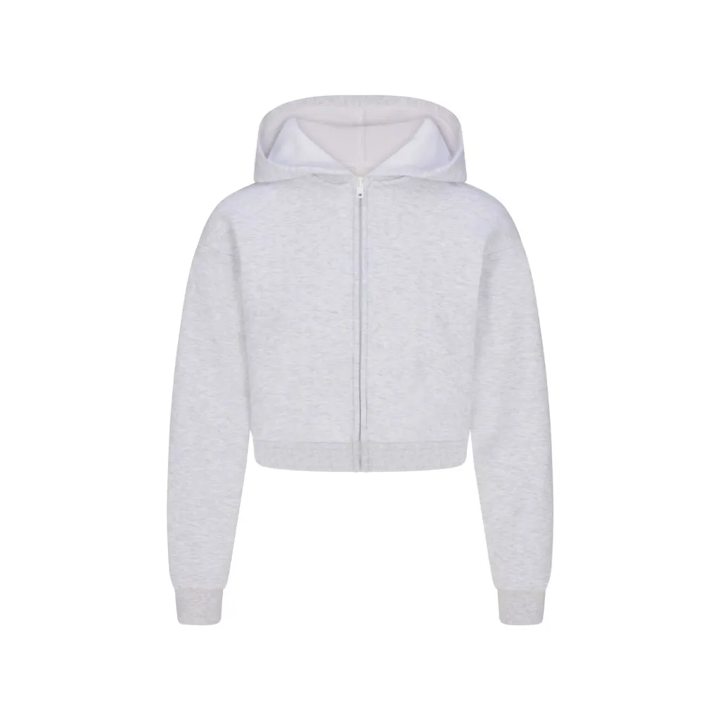 Skims Cotton Fleece Shrunken Zip Up Hoodie in Light Heather Grey, Size XXS - Image 5