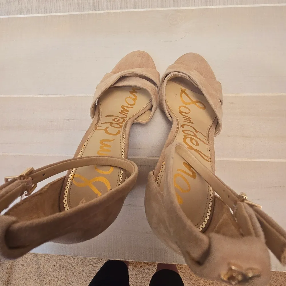 {10} Sam Edelman Yancy Block Heel Ankle Strap Sandal in Golden Caramel Suede - Image 11