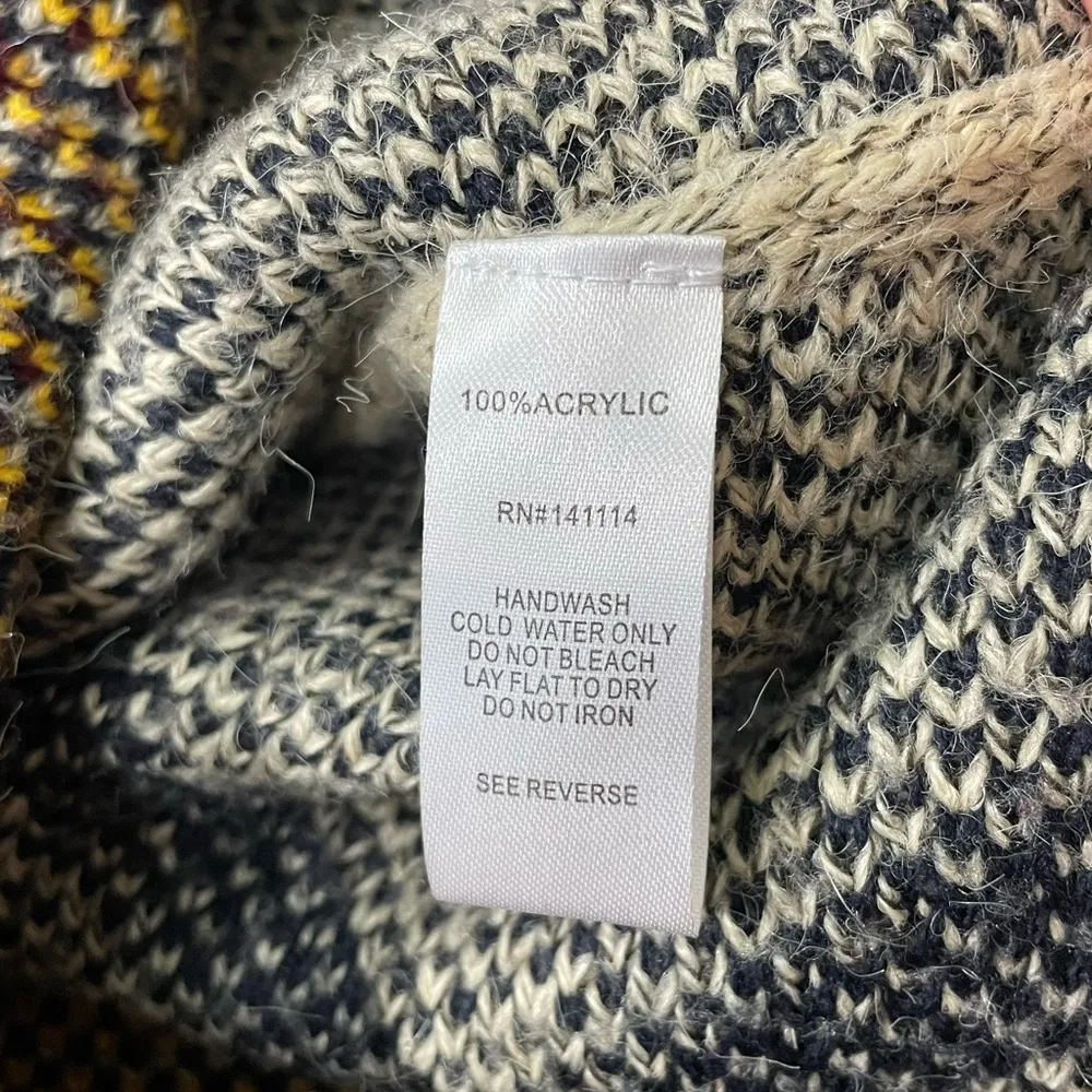 Yaira Festival Aztec Blanket Boho Fringe Hippie Pull On Poncho Sweater One Size Blue Size undefined - Image 9