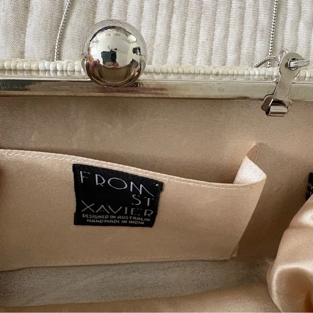 From St. Xavier Bride Beaded Box Clutch in Ivory Amber Strap included White - Image 2