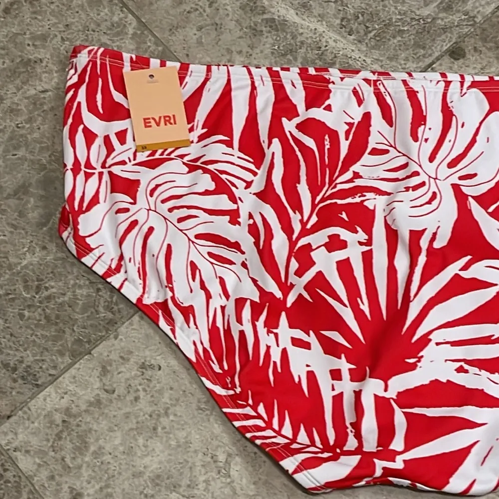 Red White Palm Leaf EVRI Swim Bottoms NEW Size 3X - Image 9