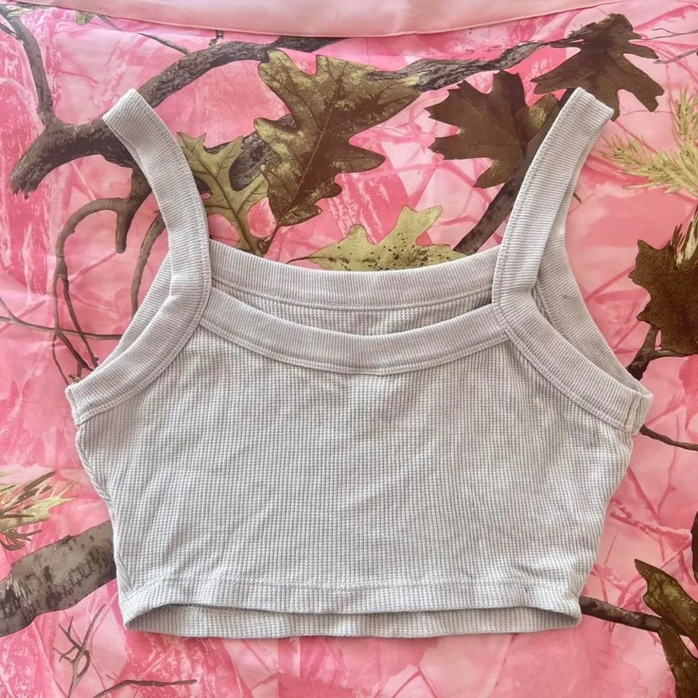cream white waffle knit cropped tank top bralette - Image 2