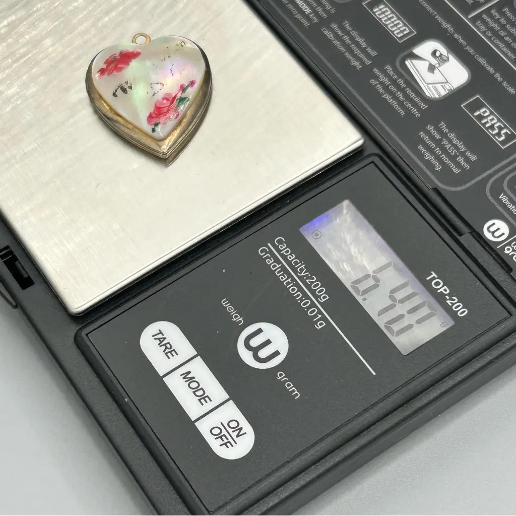 Vintage Mother of Pearl Heart Locket Pendant Hand Painted Floral - Image 4