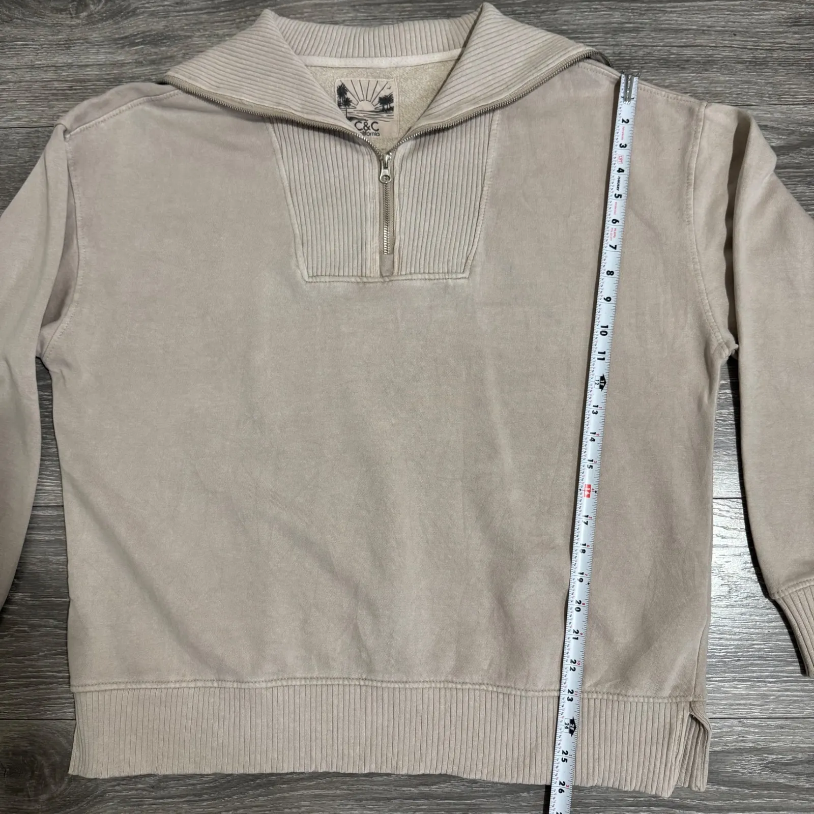 C&C California Sunwashed Quarter Zip Pullover Sweatshirt Light Tan XL Athletic - Image 9