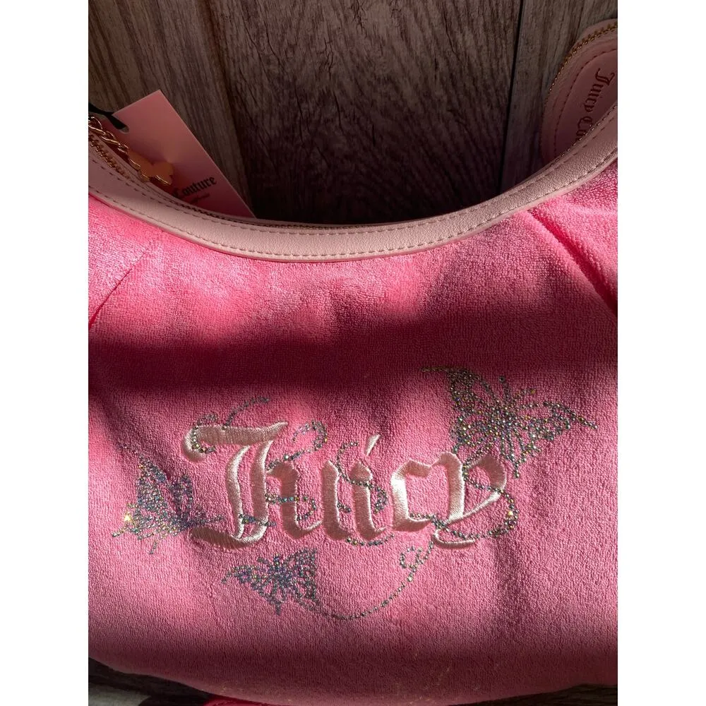Juicy Couture Pink Terry Hobo Bag Set | Rhinestone Butterfly Logo - Image 5