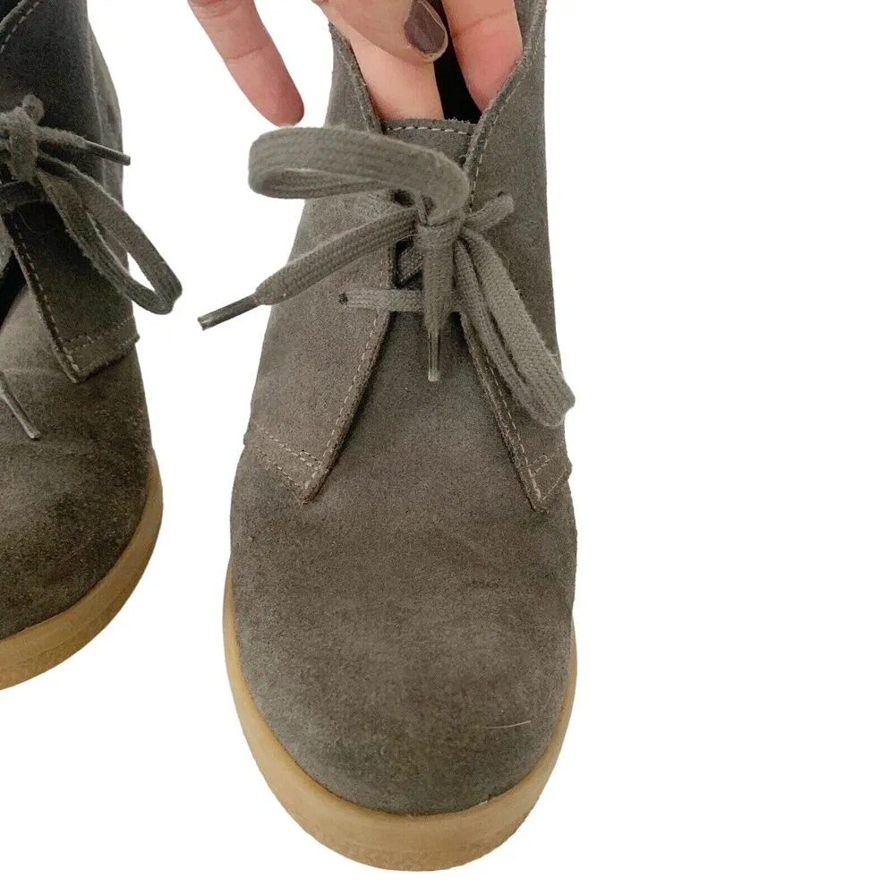 J Crew Lace Up Wedge Ankle Suede Boots Booties Shoes Women's Size 8 Grey - Image 4