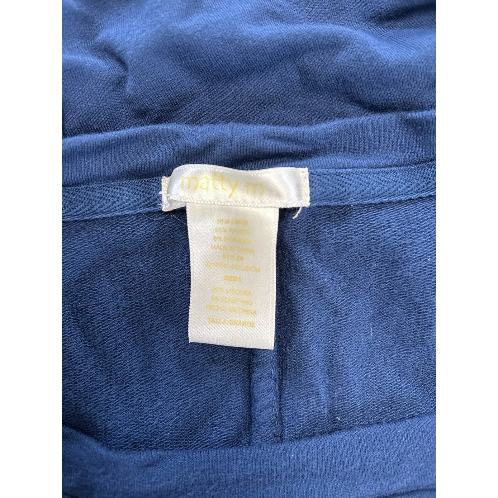 Matty M Women's French Terry Roll Cuff Tee Shirt Top Marine Blue Size Large - Image 4