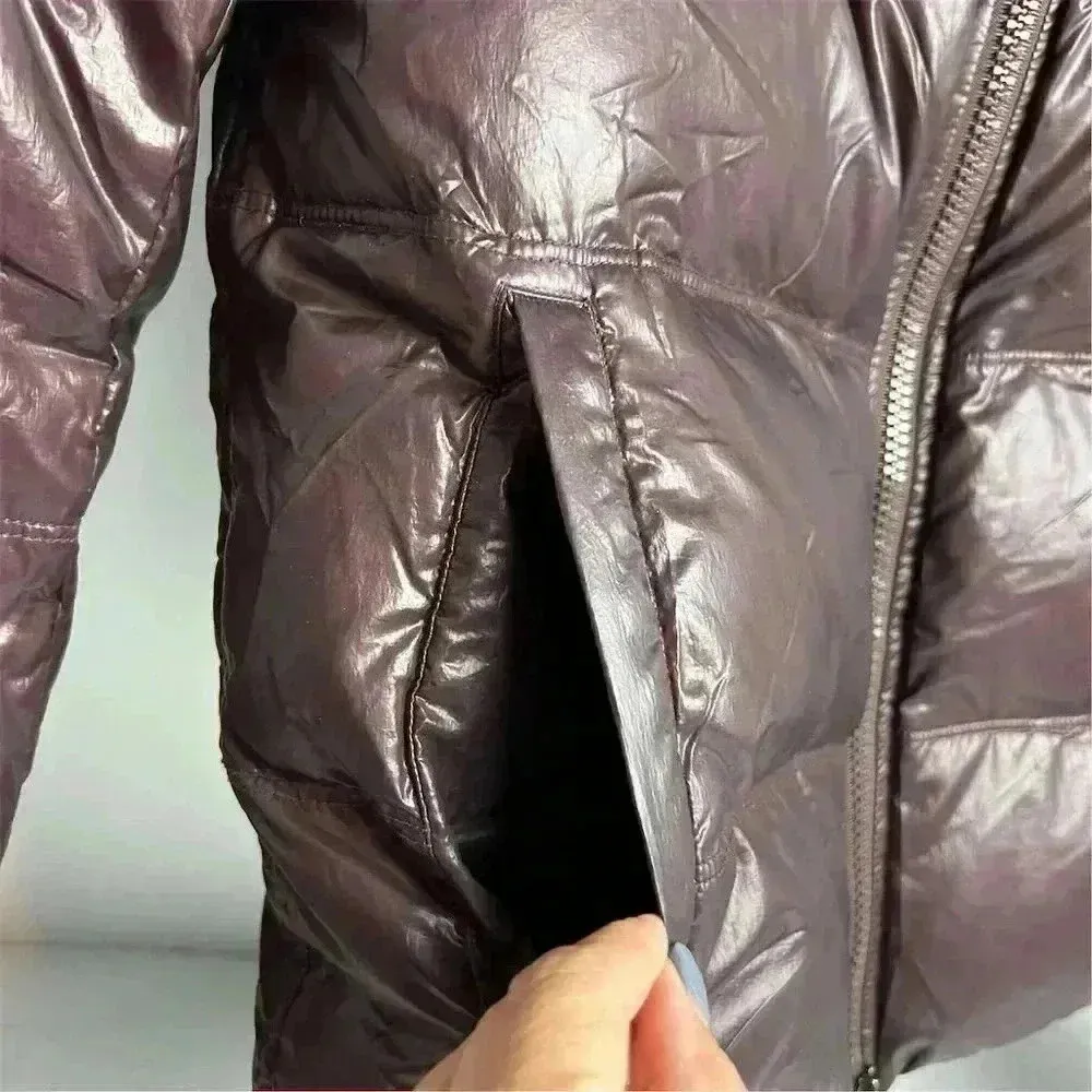 Theory Women's Purple Faux Leather Puffer Jacket Size S Winter Casual - Image 16