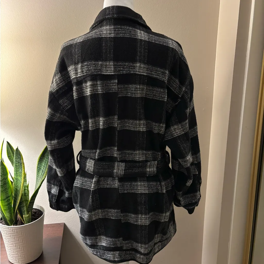 HYFVE Black and Gray Plaid Trench Coat Size M - Image 10