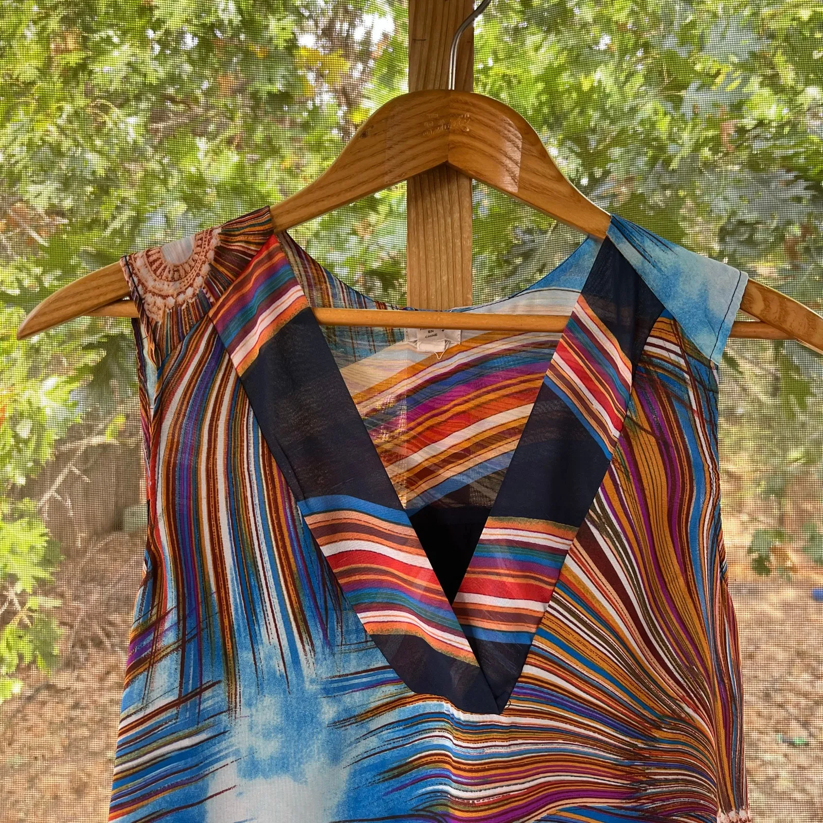 Anthropologie Tiny Shoreline Sunburst Tunic Top Navy Colorful Sleeveless Size XS Blue - Image 3