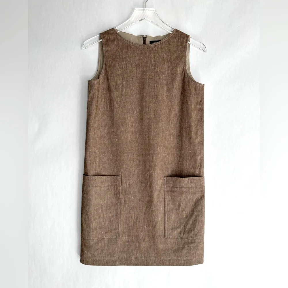 Theory Mod Sleeveless Bronze Linen Blend Shift Dress Size 2 NWT - Image 4