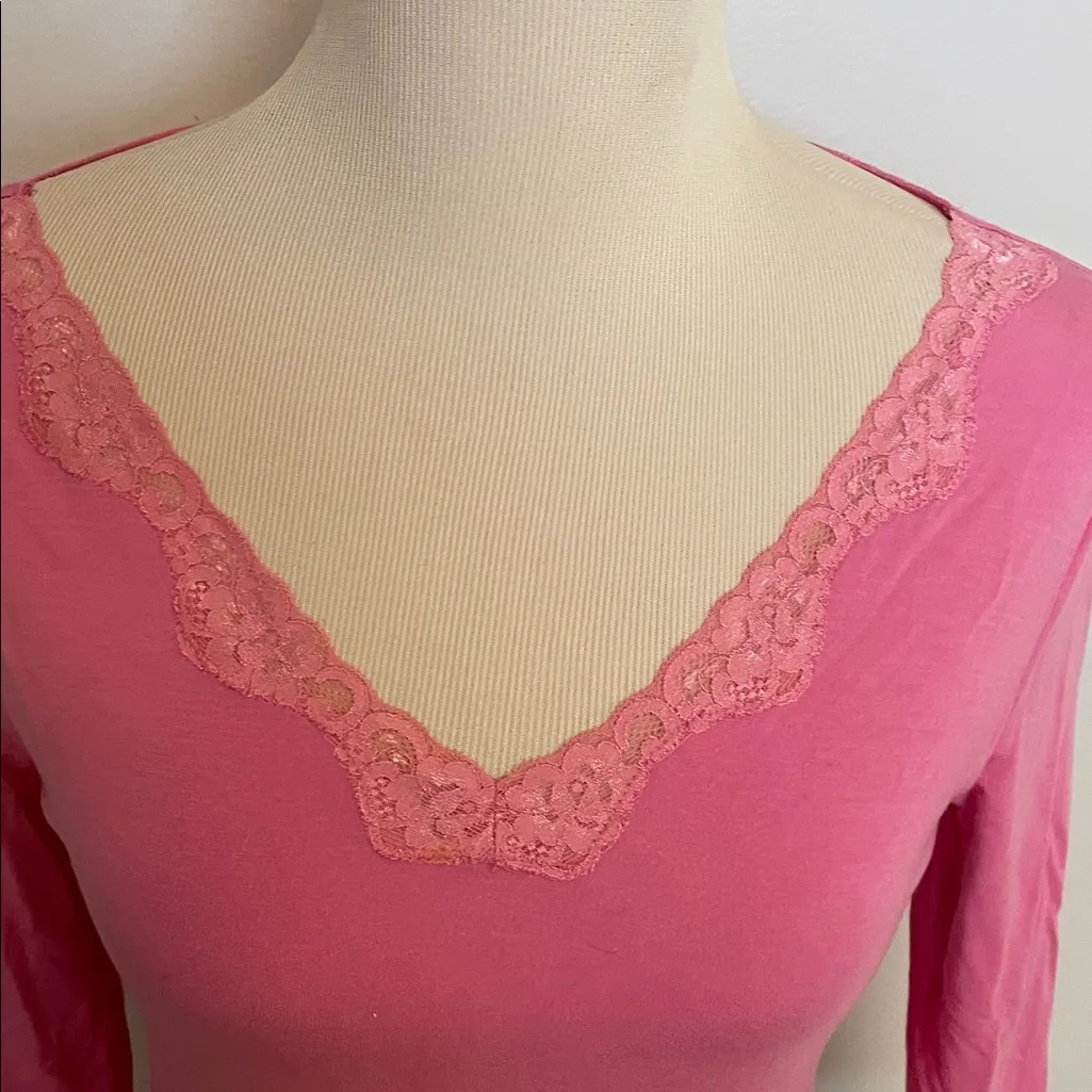 GAP Pink Long Sleeve Lace Trim Tee Lyocel & Spandex Size M - Image 5