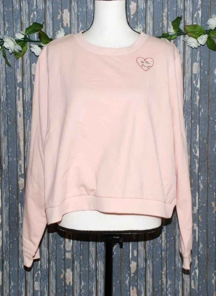 NWT BP. Nordstrom Pink Embroidered Be The Change Sweatshirt Plus 2X Cotton Blend - Image 1