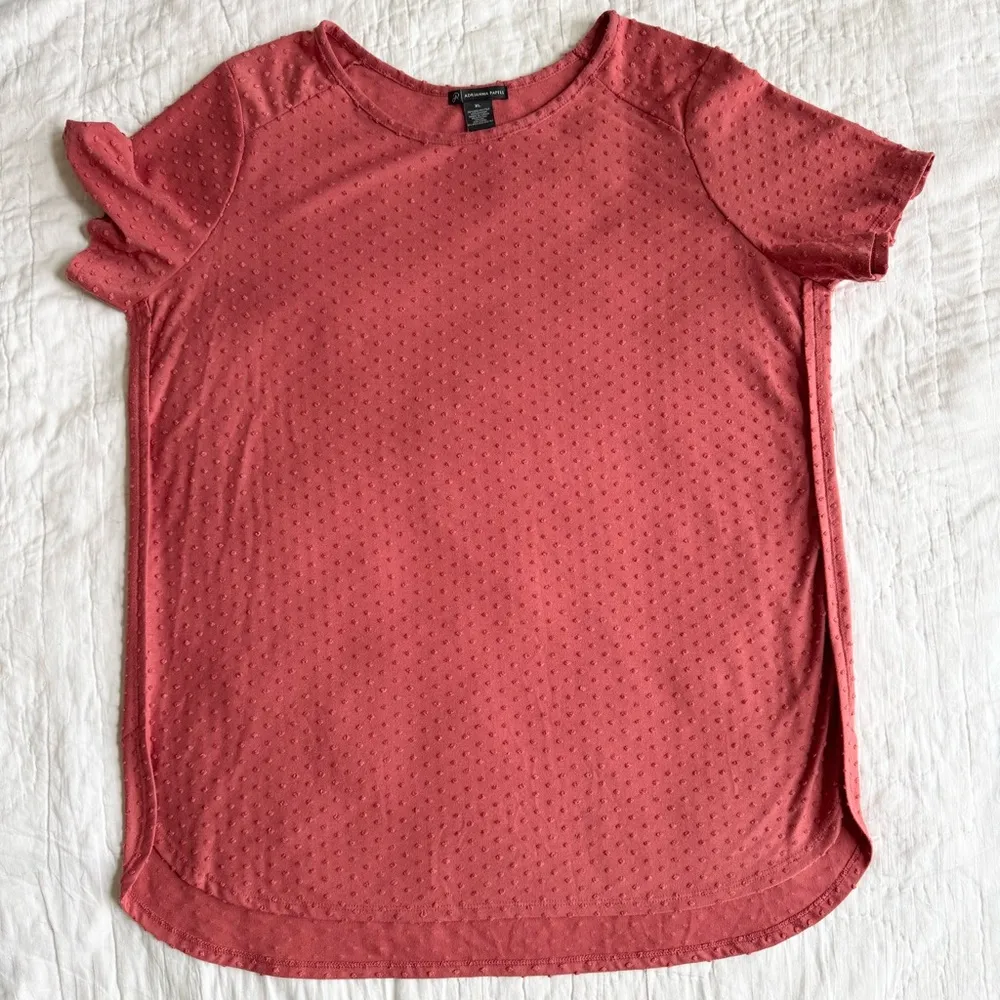 Adrianna Papell Red Sand Swiss Dot Tunic Loose Short Sleeve Round Neck Size XL - Image 9