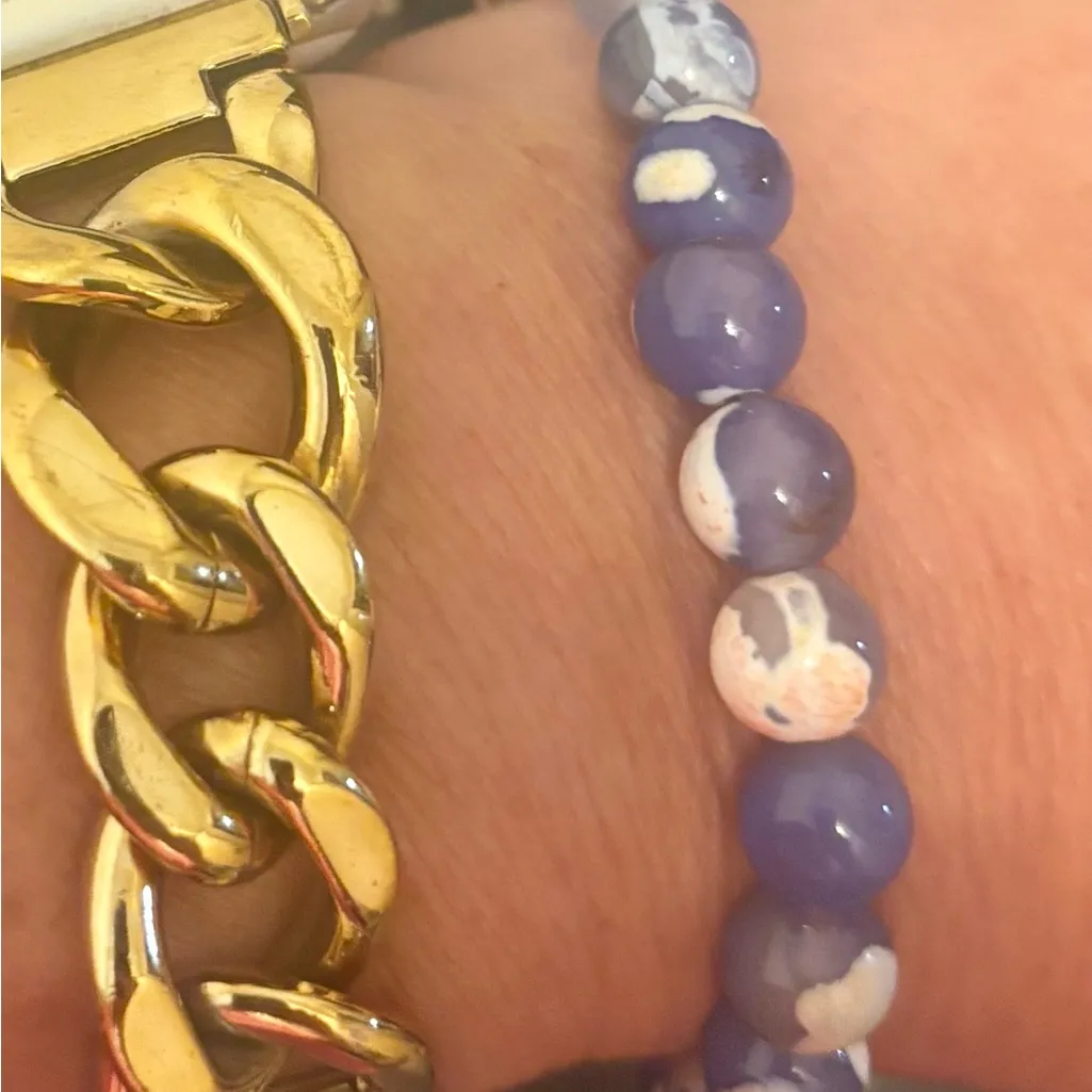 NWT Handmade Blue Rose Marbled Beaded Stretch Bracelet - Image 2