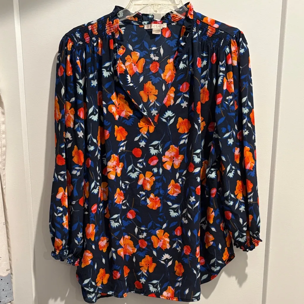 Zara Floral Blouse - Navy and Red - Image 2