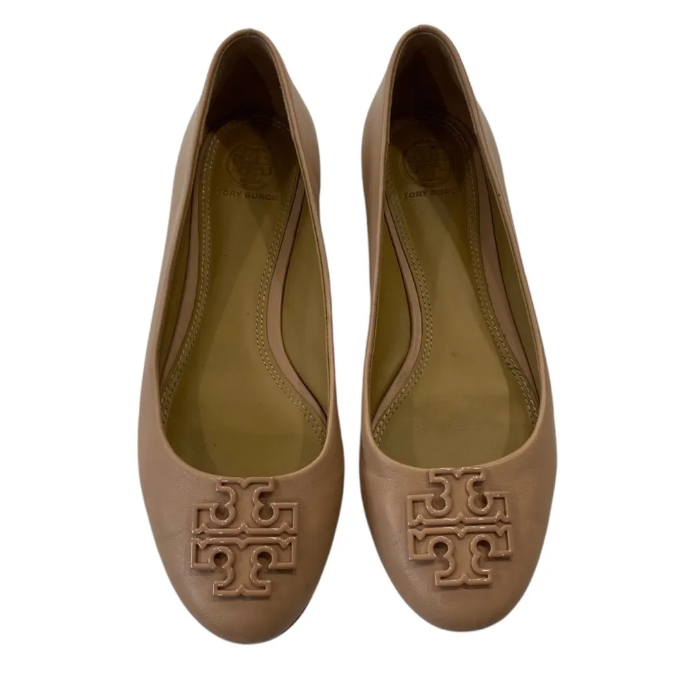 Tory Burch LOWELL 2 Tan Slip on ballet Leather Flats with logo Detail Size 6.5 - Image 5