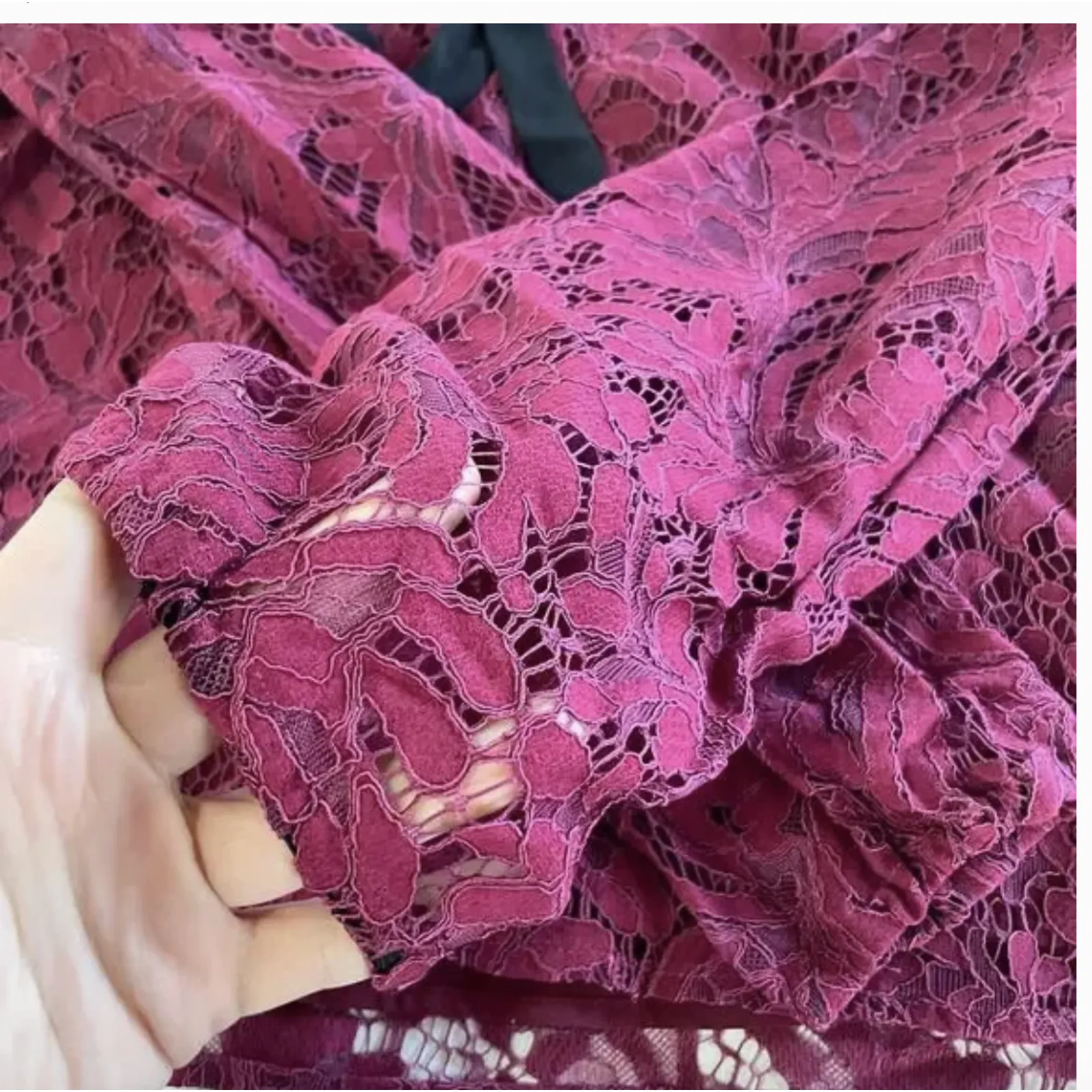 WAYF Lace Blouse Womens Small‎ Burgundy Off Shoulder Sheer Helena Ruffle Tie - Image 11