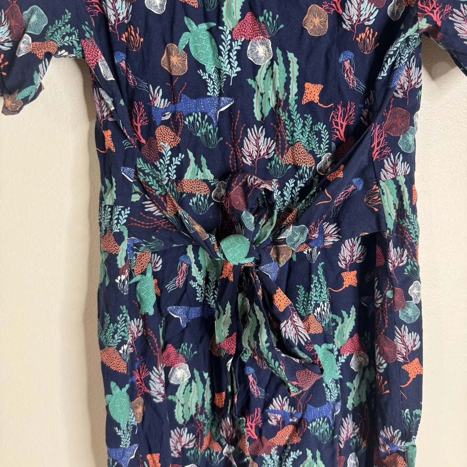 Sugarhill Brighton Dress Womens 10 Navy Sea Life Print Short Sleeve Tie Waist - Image 10