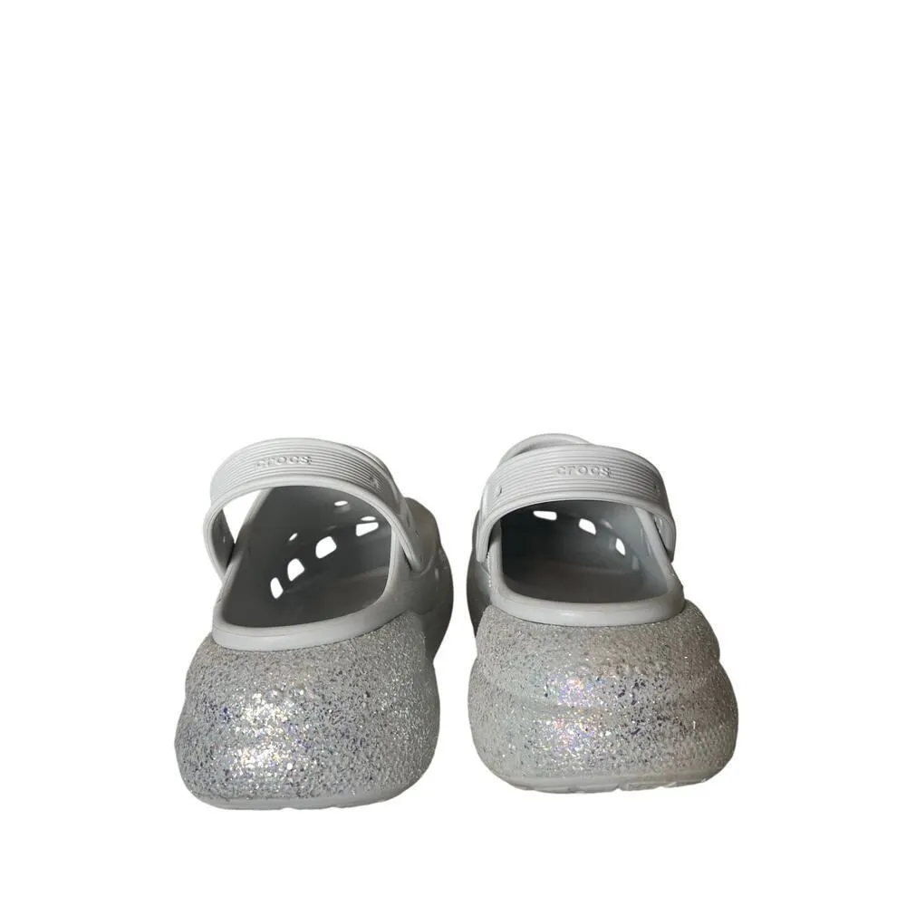UNISEX CROCS PLATFORM CLOGS SILVER GLITTER WOMENS SIZE 12, MEN SIZE 10 - Image 4