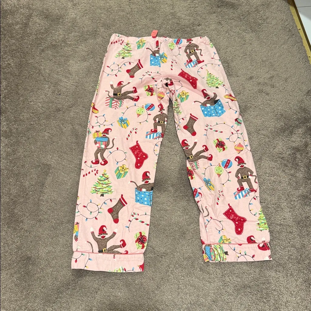Nick & Nora Pink Monkey Christmas Flannel Pajama Set SIZE XS - Image 9