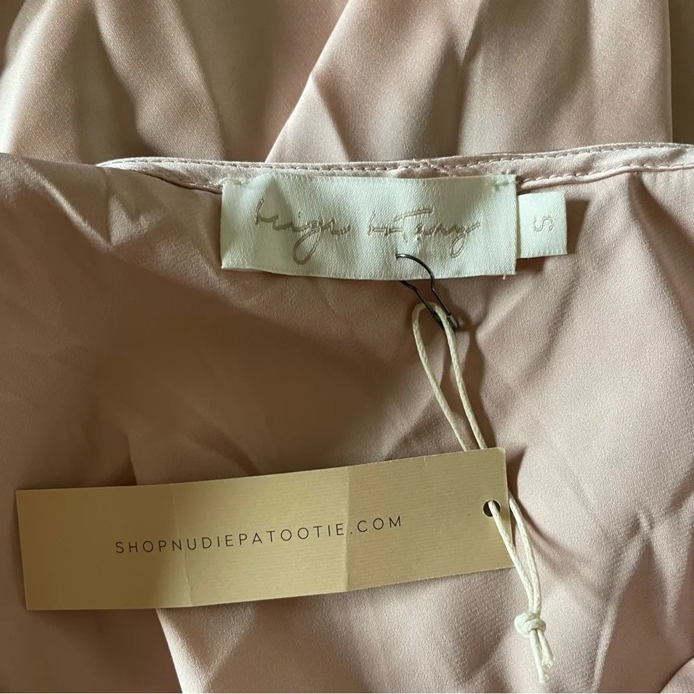 Nudie Patootie Blush Pink Satin Open Back Ruched Mini Slip Dress - Image 5