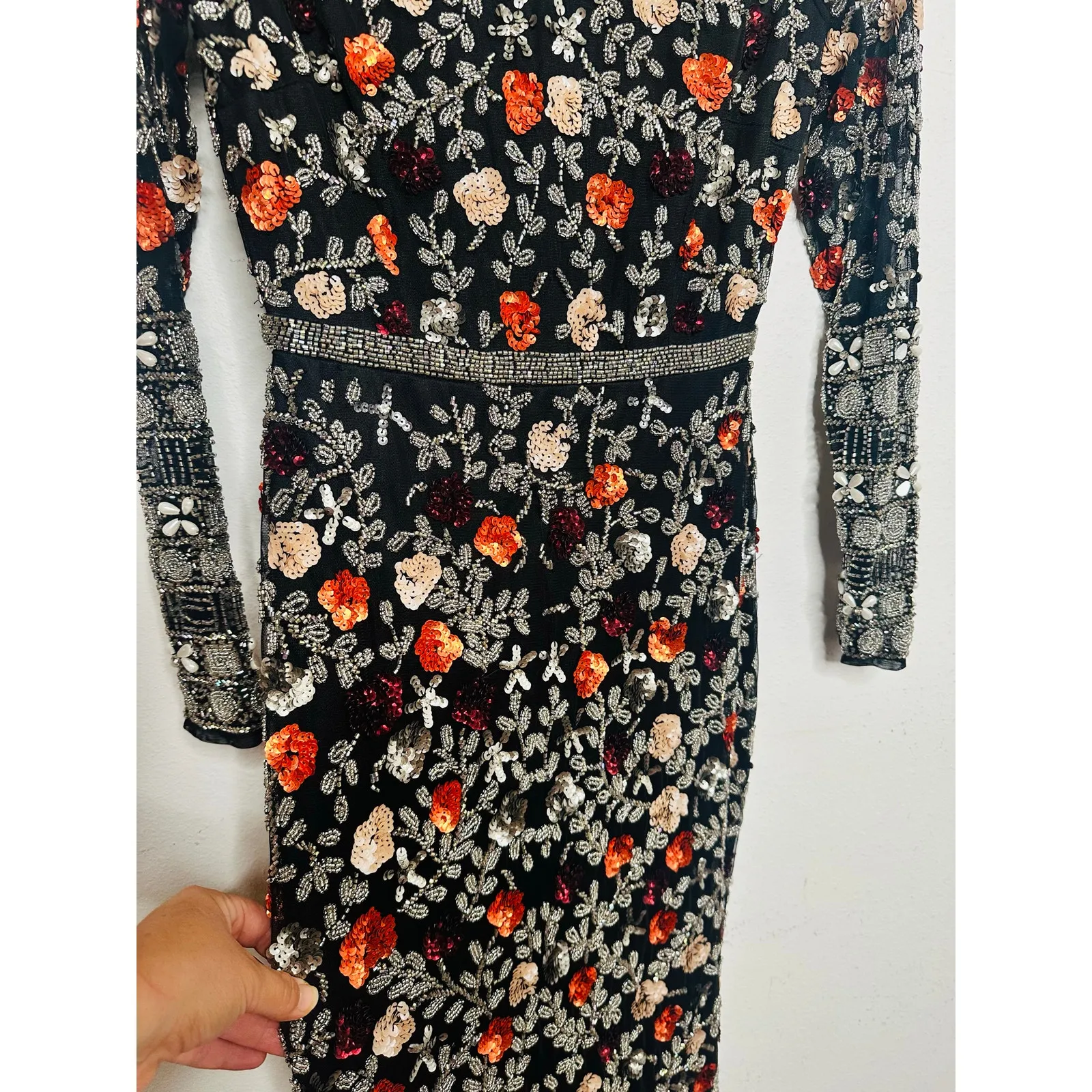 MAC DUGGAL 93925 Black Mutlicolored Beaded Sequin Long Sleeves Formal Dress sz 2 - Image 8