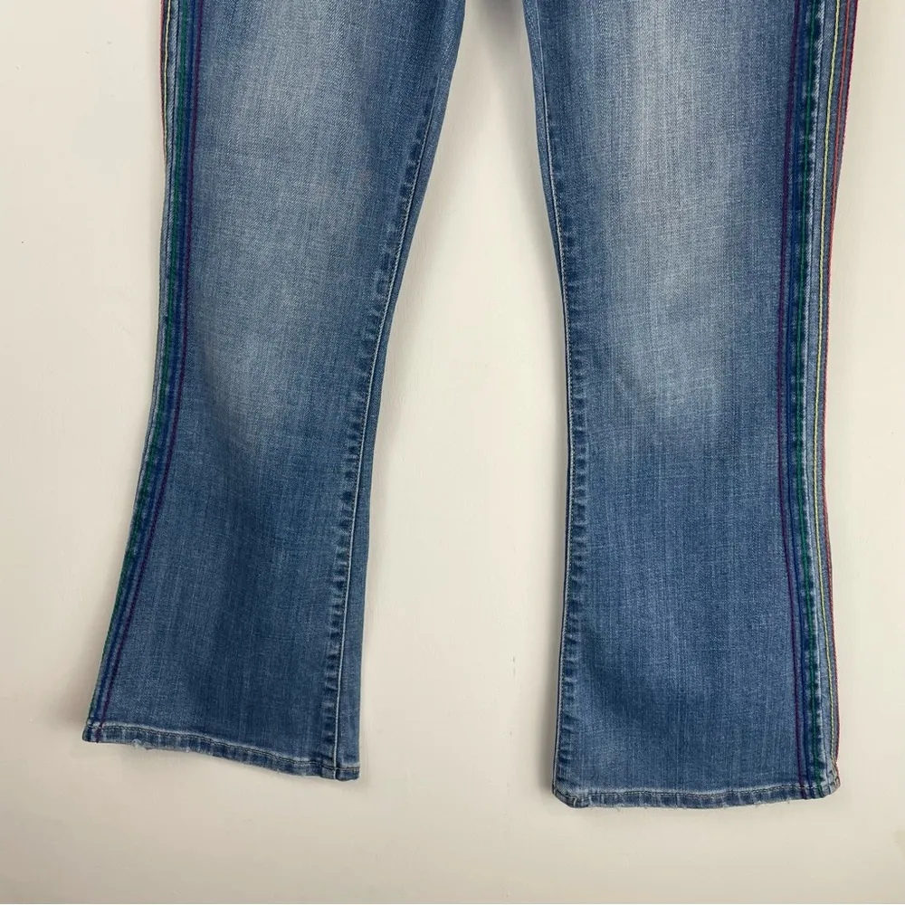 Vtg Y2K Lee Button Fly Bootcut Jeans Rainbow Stitching Sz 2 - Image 5