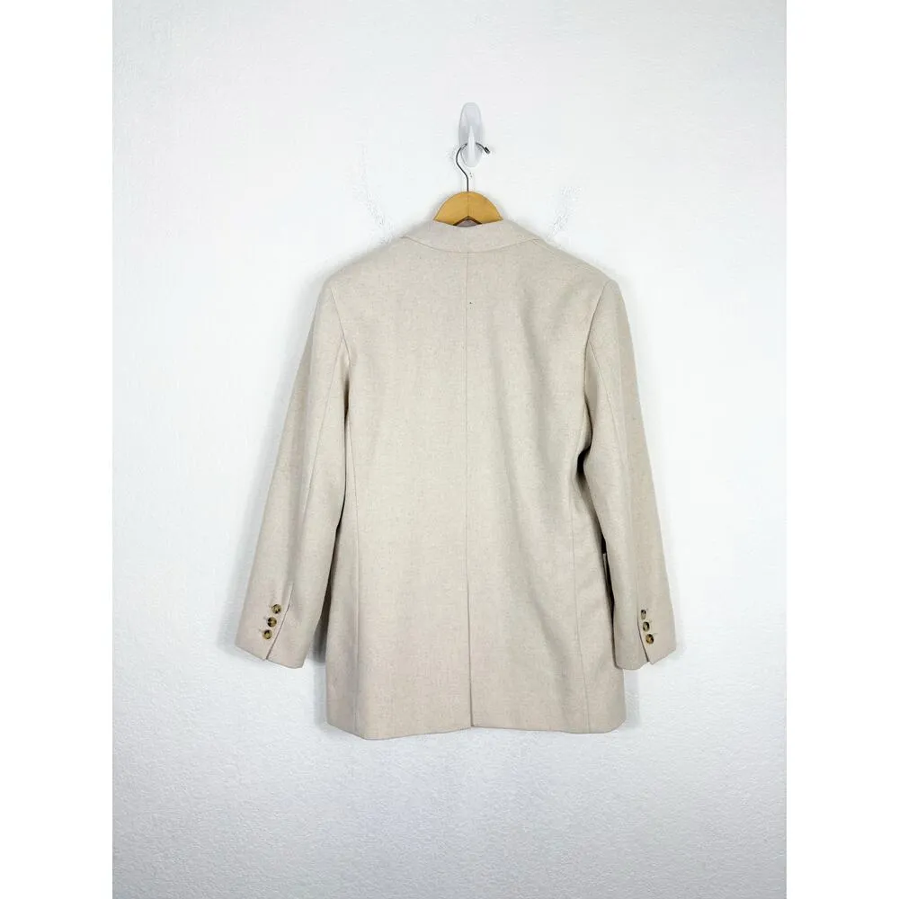 Mango Women's Flecked Wool-Blend Blazer Size Medium Cream Oatmeal - Image 13