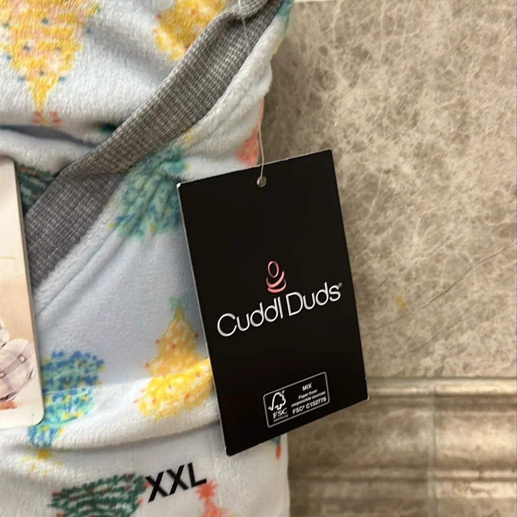 Cuddl Duds Velour Fleece V Neck PJ Pajama Set NEW Christmas Trees XXL - Image 5