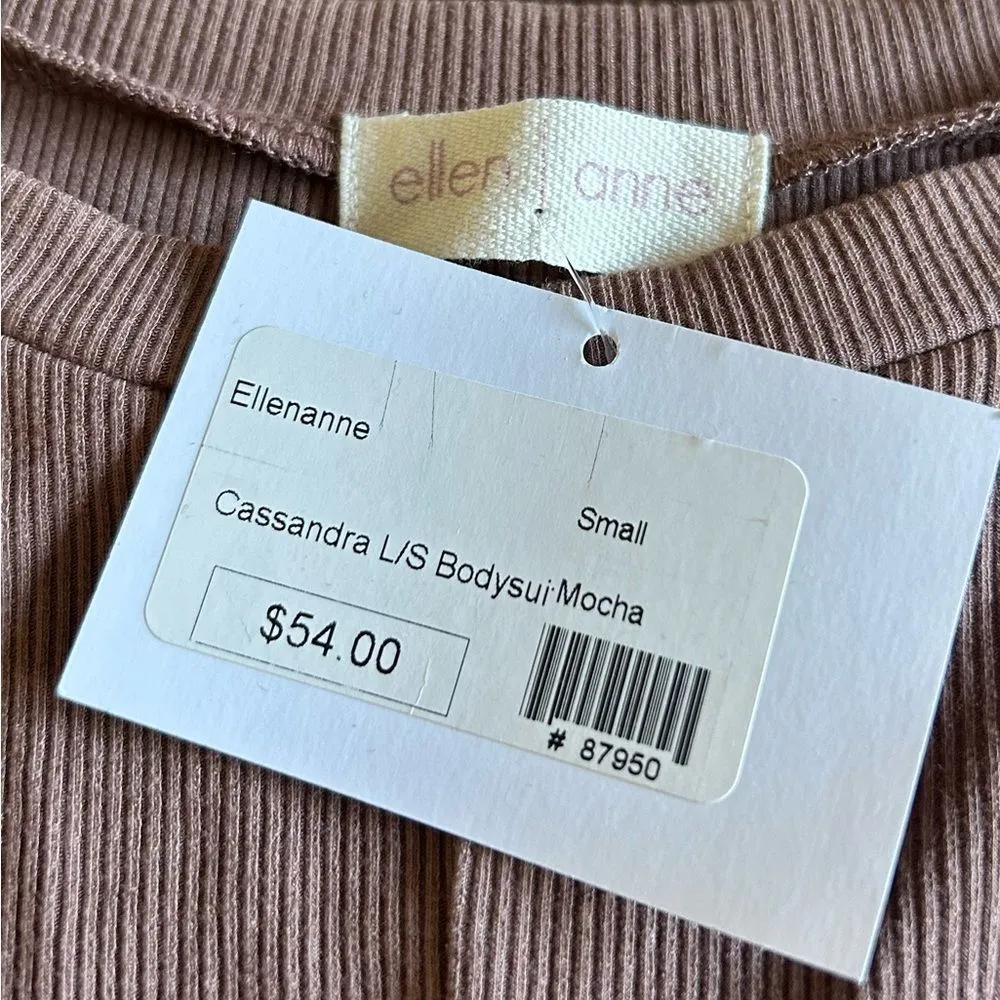 Ellen Anne Mocha Brown Cassandra Cutout Long Sleeve Bodysuit Size Small NEW - Image 4