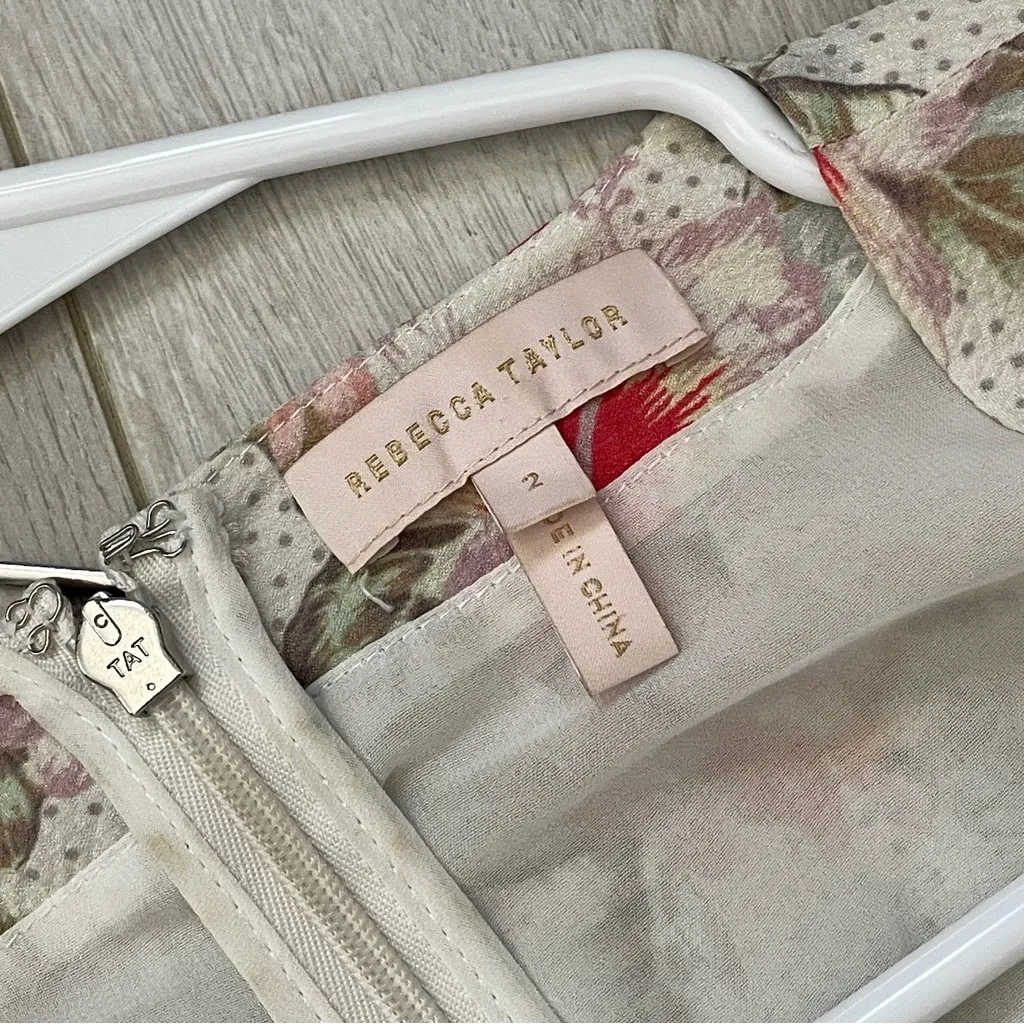 Rebecca Taylor Dress silk floral mini womens Cream (size 2) garden feminine chic - Image 2