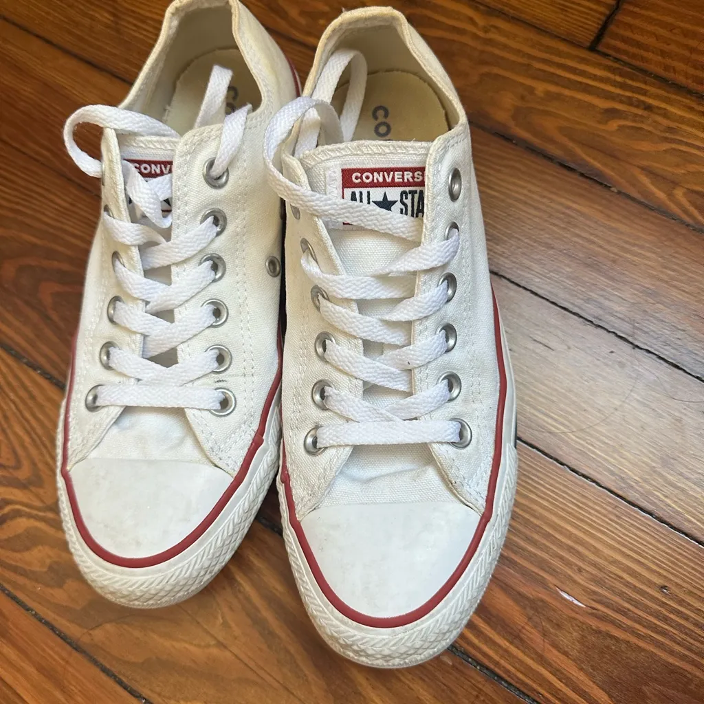 Converse All Star Cream Sneakers with Red Trim - Image 2