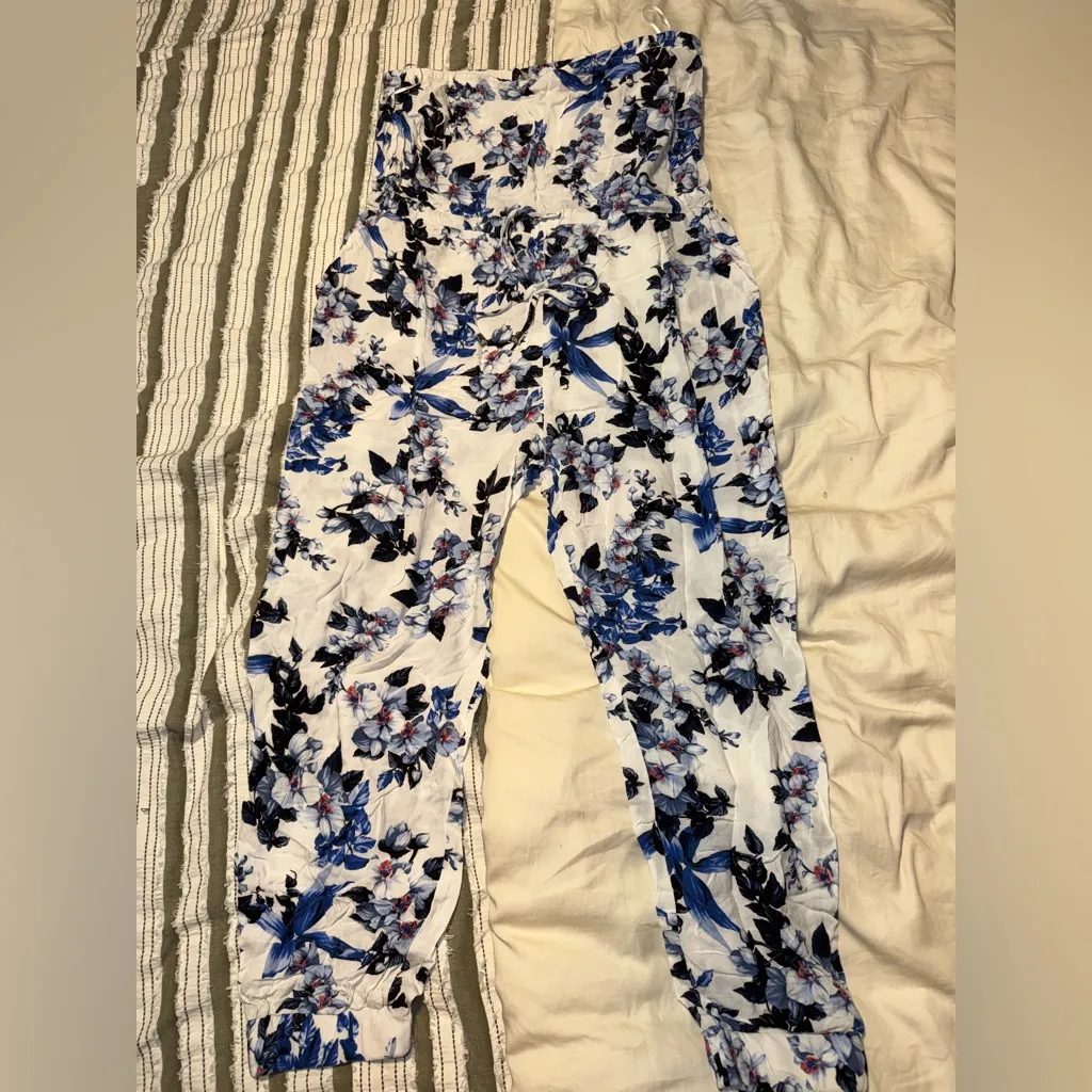 Oasis Floral Strapless Jumpsuit - Blue and White - Image 3