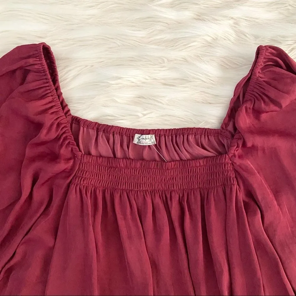 Free People Red Burgendy Wine Flowy Boho Silky Long Sleeve Boho Bodysuit - Image 7