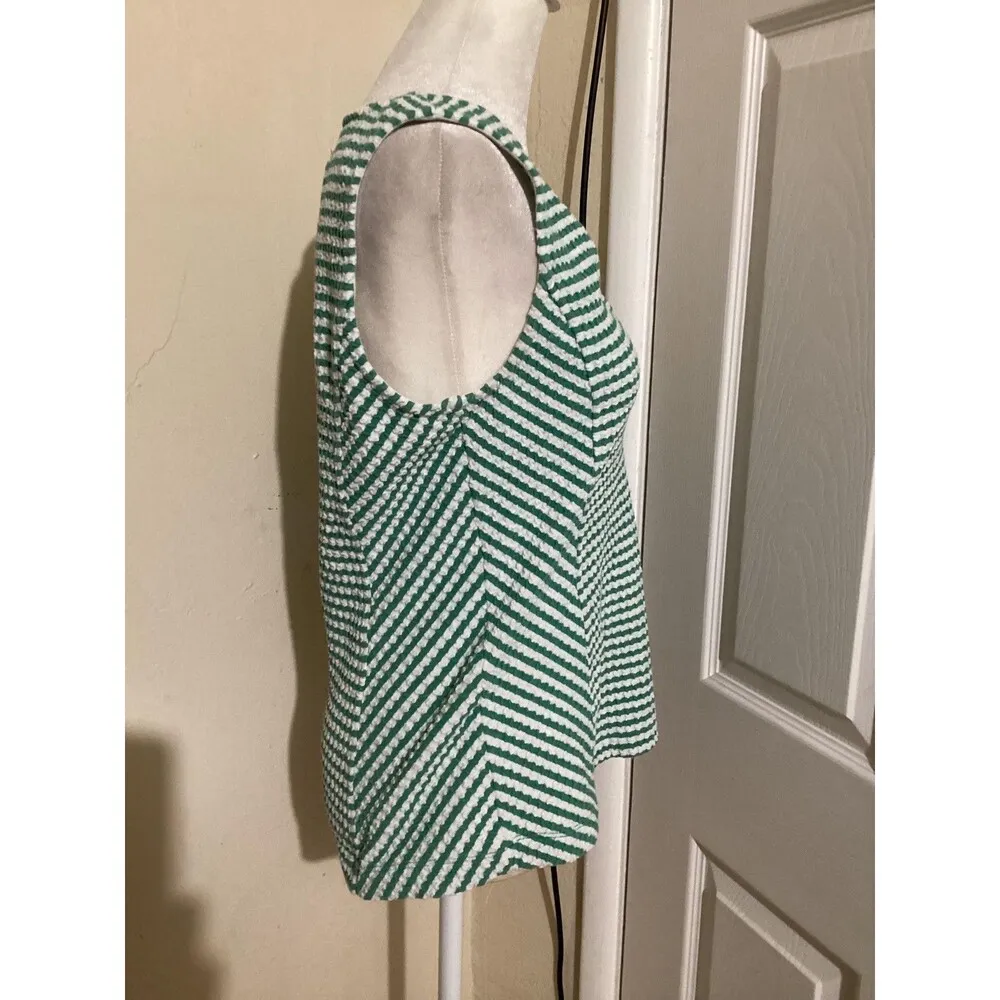 Maeve by Anthropologie Tank Top Womens Small Green White Striped Textured Knit - Image 2