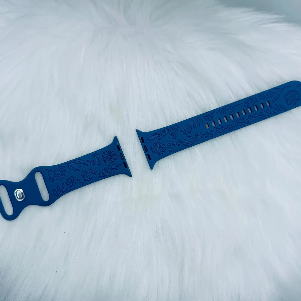 New Navy Floral Design Watch Bands For Apple Watch Series 42mm 44mm 45mm 49mm Blue - Image 3