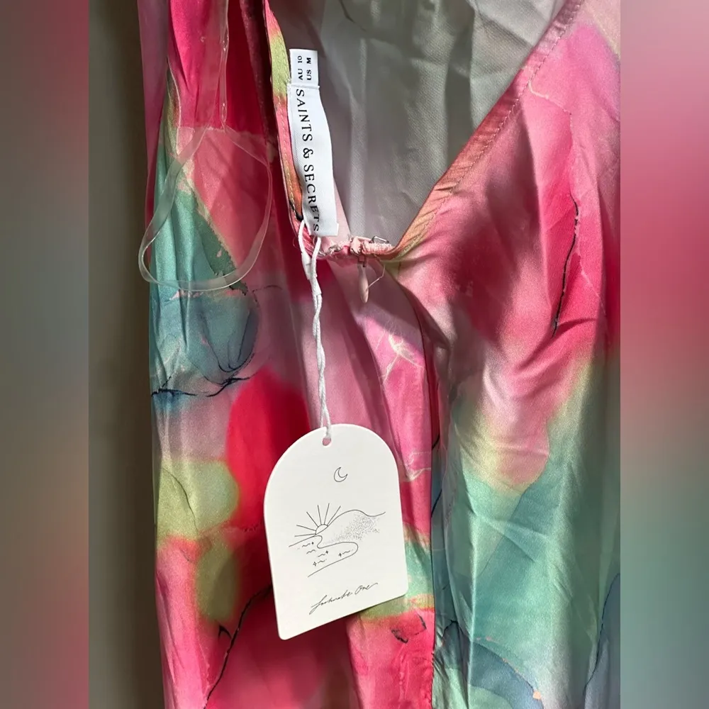 NEW Saints & Secrets Libby Scoop Back Maxi Dress Abstract Pink Women’s M Size M - Image 8