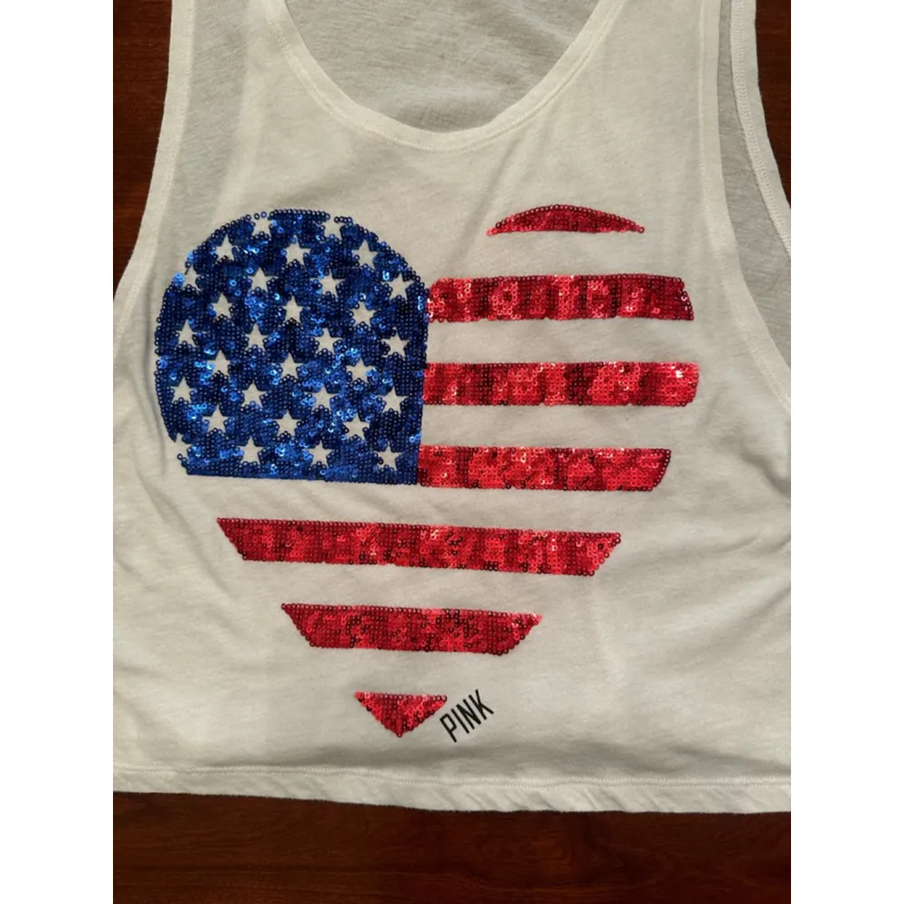 PINK Victoria’s Secret XS American Flag Tank Top White - Image 3