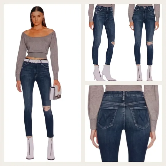 Mother High Waisted Looker Ankle Fray GUC $228 Size 27 J1544 Blue - Image 2