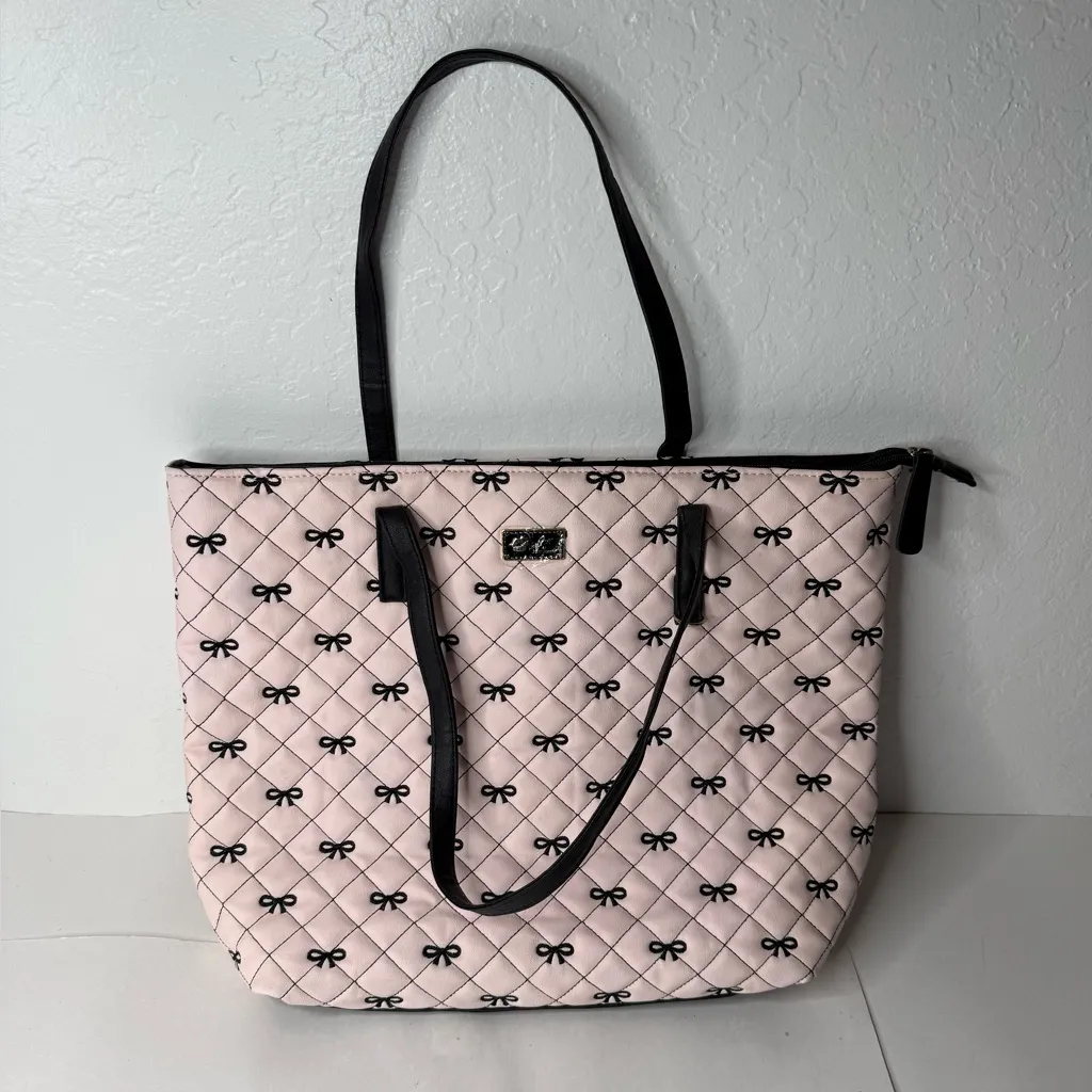 Luv‎ Betsey By Betsey Johnson Pink Black Large Bag Bows Tote Quilted Y2K Quirky - Image 11