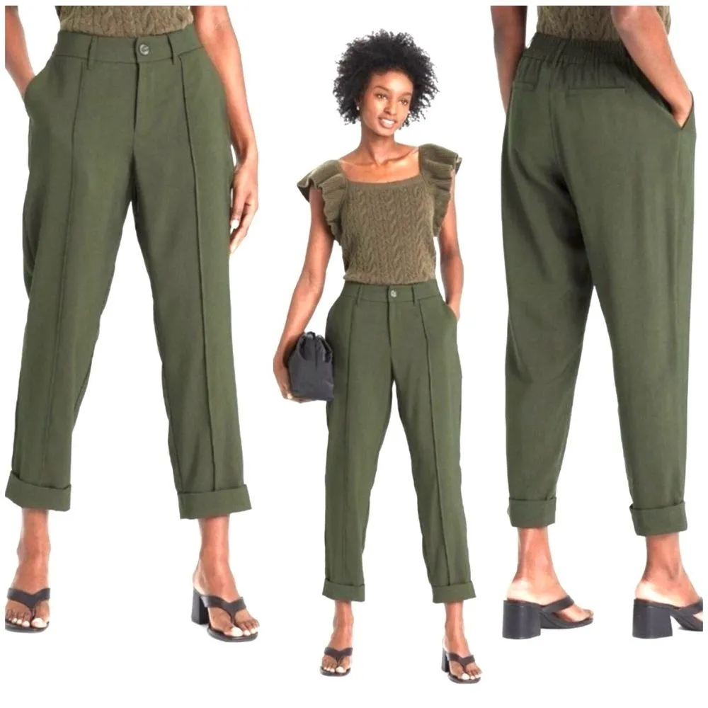 A New Day High-Rise Slim Fit Effortless Pintuck Ankle Pants in Olive - 4 - Image 4
