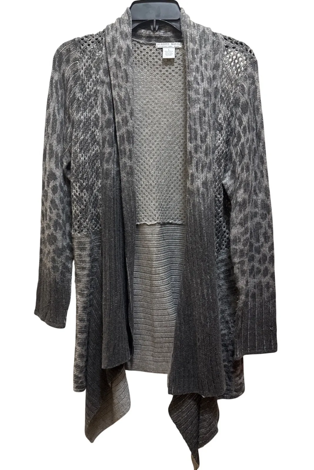 ALBERTO MAKALI Women's Gray Leopard Ombre Open Front Cardigan Sweater Size L - Image 1