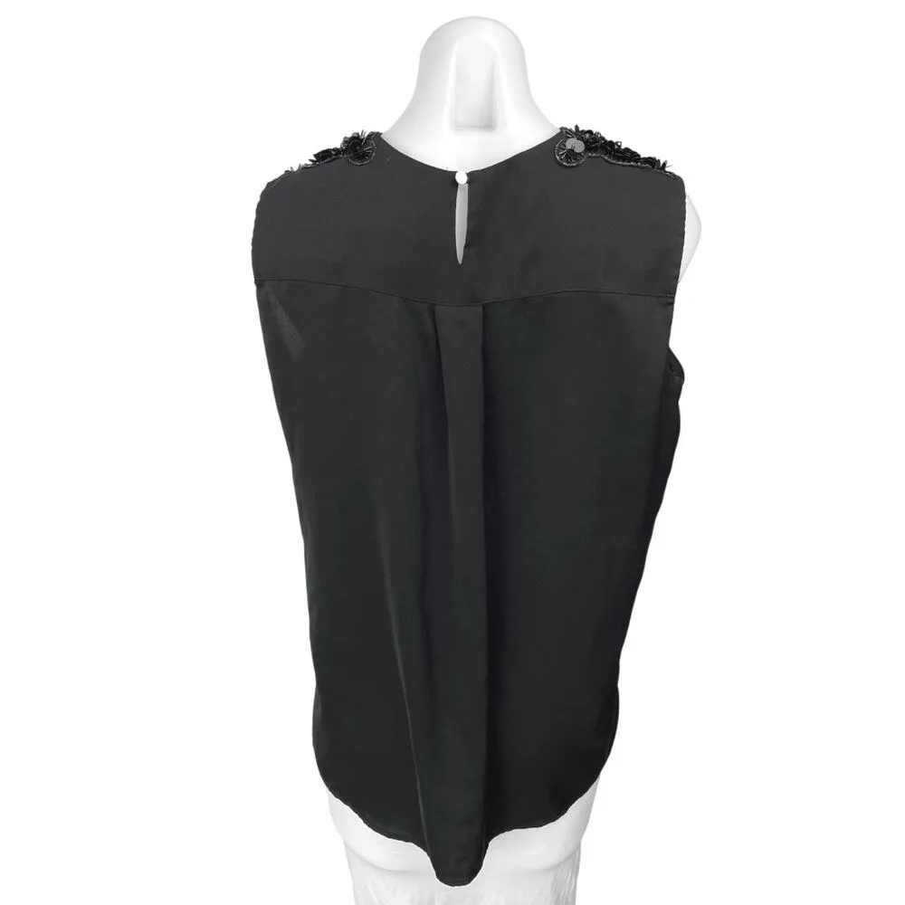 Mango Suit Black Floral Beaded Embellished Sleeveless Tank Blouse Top Size S - Image 2