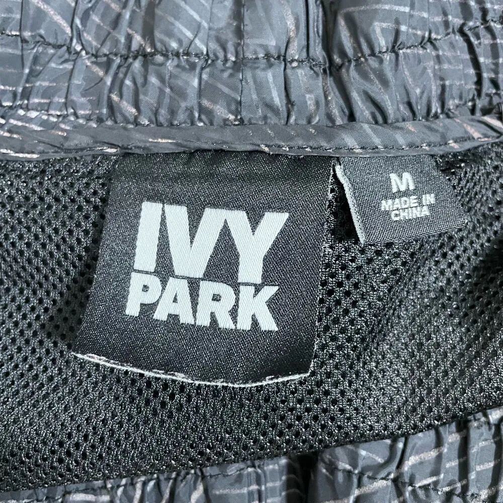 Ivy Park Women's Black/Gray Print Running Shorts - Size Medium - Built in Brief - Image 4