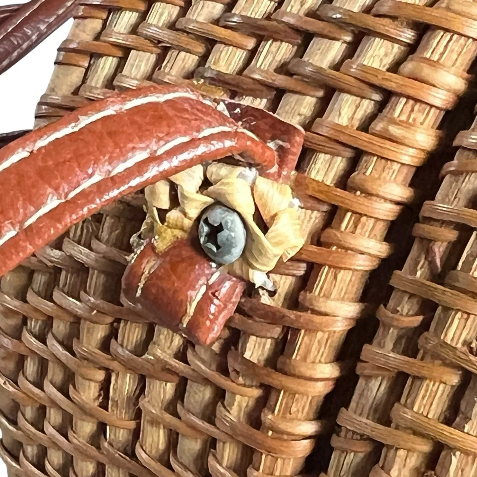 Round Rattan Straw Bag Wicker Purse Crossbody Faux Leather Strap Boho - Image 10