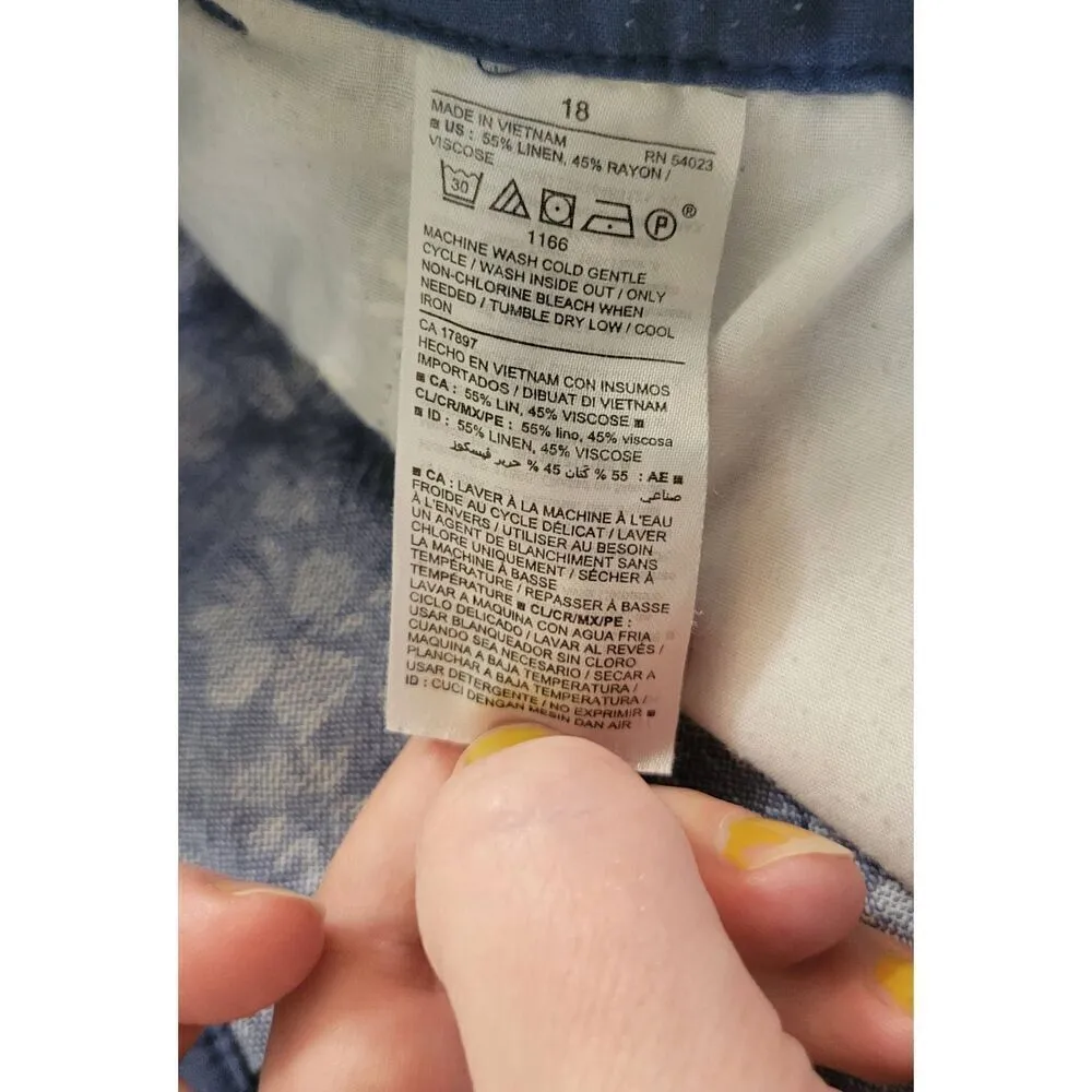 Old Navy Everyday Short High Rise Floral Blue White Linen Blend Shorts Sz 18 - Image 4